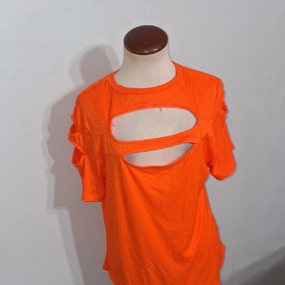 Love Bright Orange Cut-Out Tee- W Sz 3XL